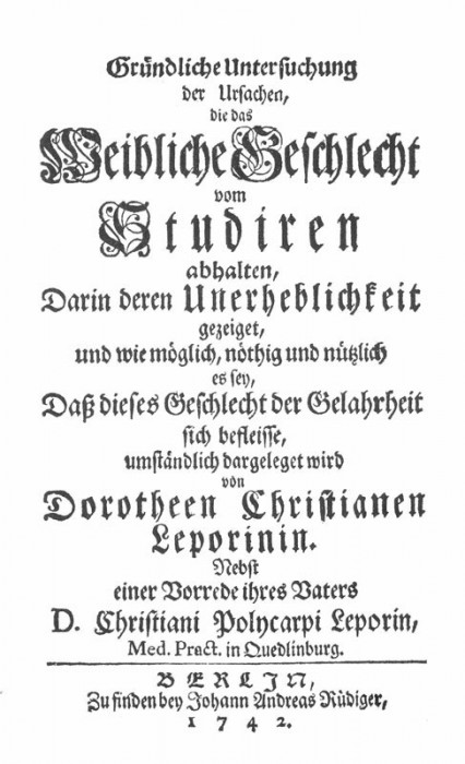 Gründliche Untersuchung der Ursachen, die das weibliche Geschlecht vom Studiren abhalten